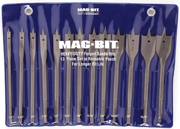 Mag-Bit - 1/4 to 1", 130° Point, Bright Finish, Carbon Steel Spade Drill Bit Set - Americas Industrial Supply