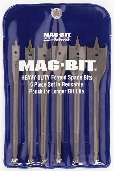 Mag-Bit - 3/8 to 1", 60° Point, Bright Finish, Carbon Steel Spade Drill Bit Set - Americas Industrial Supply