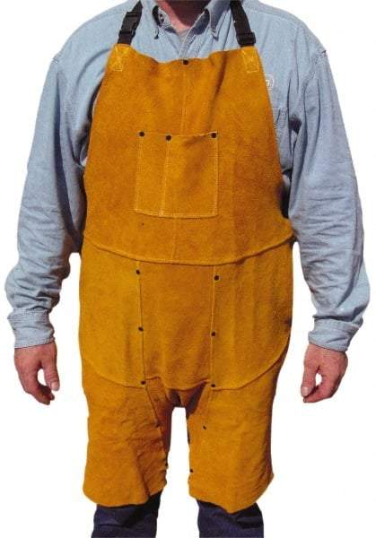 PRO-SAFE - 24 x 48" Flame Resistant/Retardant & Welding Split Leg Apron - Split Leather, 11 oz Material, Yellow, 0 Pockets - Americas Industrial Supply