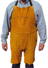 PRO-SAFE - 24 x 36" Flame Resistant/Retardant & Welding Split Leg Apron - Split Leather, 11 oz Material, Brown, 1 Pocket - Americas Industrial Supply