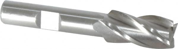 Interstate - 1/2", 1" LOC, 3/8" Shank Diam, 2-11/16" OAL, 4 Flute, Cobalt Square End Mill - Single End, Uncoated, Spiral Flute, 30° Helix, Centercutting, Right Hand Cut, Right Hand Flute - Americas Industrial Supply