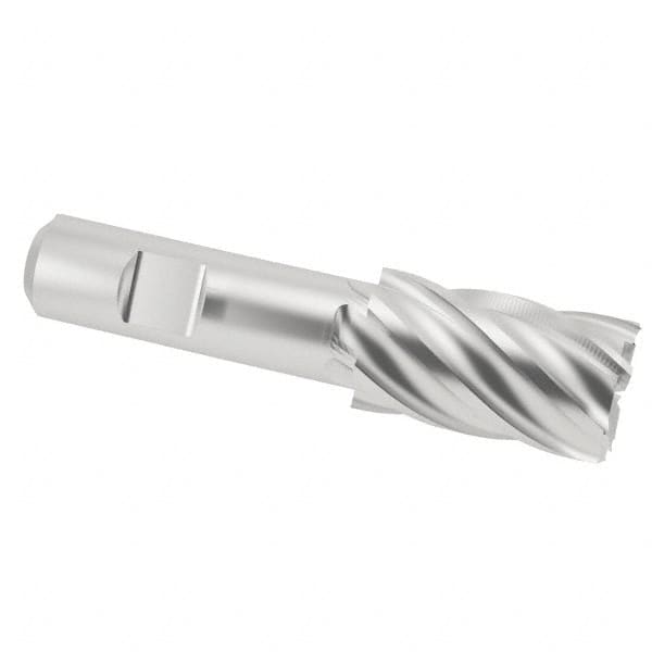Interstate - 1-1/16", 1-5/8" LOC, 3/4" Shank Diam, 3-7/8" OAL, 6 Flute, Cobalt Square End Mill - Single End, Uncoated, Spiral Flute, 30° Helix, Centercutting, Right Hand Cut, Right Hand Flute - Americas Industrial Supply