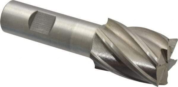 Interstate - 1-1/8", 1-1/2" LOC, 3/4" Shank Diam, 3-7/8" OAL, 6 Flute, Cobalt Square End Mill - Single End, Uncoated, Spiral Flute, 30° Helix, Centercutting, Right Hand Cut, Right Hand Flute - Americas Industrial Supply