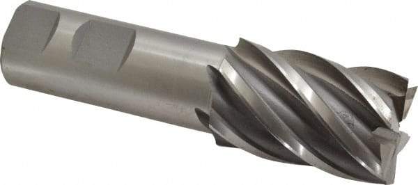 Interstate - 1-1/4", 2" LOC, 1" Shank Diam, 4-1/2" OAL, 6 Flute, Cobalt Square End Mill - Single End, Uncoated, Spiral Flute, 30° Helix, Centercutting, Right Hand Cut, Right Hand Flute - Americas Industrial Supply