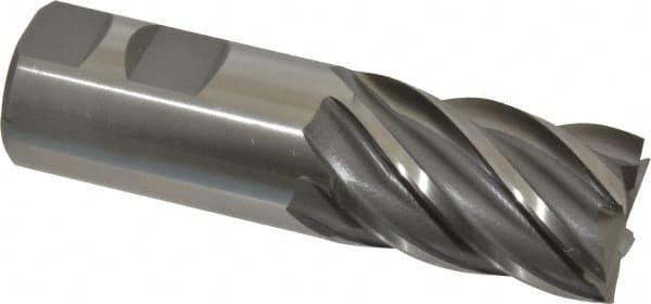Interstate - 1-1/4", 2" LOC, 1-1/4" Shank Diam, 4-1/2" OAL, 6 Flute, Cobalt Square End Mill - Single End, Uncoated, Spiral Flute, 30° Helix, Centercutting, Right Hand Cut, Right Hand Flute - Americas Industrial Supply