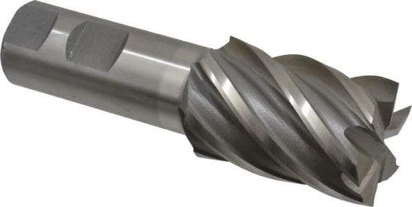 Interstate - 1-3/8", 2" LOC, 1" Shank Diam, 4-1/2" OAL, 6 Flute, Cobalt Square End Mill - Single End, Uncoated, Spiral Flute, 30° Helix, Centercutting, Right Hand Cut, Right Hand Flute - Americas Industrial Supply