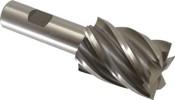 Interstate - 1-7/16", 2" LOC, 3/4" Shank Diam, 4-3/8" OAL, 6 Flute, Cobalt Square End Mill - Single End, Uncoated, Spiral Flute, 30° Helix, Centercutting, Right Hand Cut, Right Hand Flute - Americas Industrial Supply