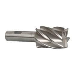 Interstate - 1-1/2", 2" LOC, 3/4" Shank Diam, 4-3/8" OAL, 6 Flute, Cobalt Square End Mill - Single End, Uncoated, Spiral Flute, 30° Helix, Centercutting, Right Hand Cut, Right Hand Flute - Americas Industrial Supply