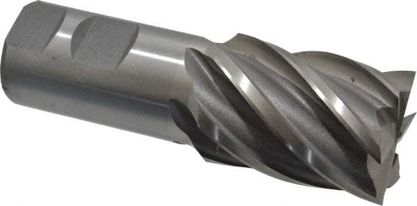 Interstate - 1-1/2", 2" LOC, 1-1/4" Shank Diam, 4-1/2" OAL, 6 Flute, Cobalt Square End Mill - Single End, Uncoated, Spiral Flute, 30° Helix, Centercutting, Right Hand Cut, Right Hand Flute - Americas Industrial Supply