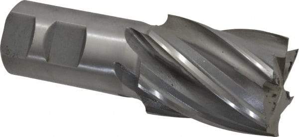 Interstate - 1-5/8", 2" LOC, 1-1/4" Shank Diam, 4-1/2" OAL, 6 Flute, Cobalt Square End Mill - Single End, Uncoated, Spiral Flute, 30° Helix, Centercutting, Right Hand Cut, Right Hand Flute - Americas Industrial Supply