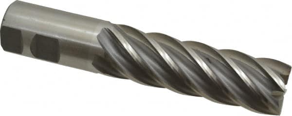 Interstate - 1-1/4", 4" LOC, 1-1/4" Shank Diam, 6-1/2" OAL, 6 Flute, Cobalt Square End Mill - Single End, Uncoated, Spiral Flute, 30° Helix, Centercutting, Right Hand Cut, Right Hand Flute - Americas Industrial Supply