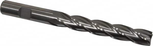 Interstate - 1/2", 3" LOC, 1/2" Shank Diam, 5" OAL, 4 Flute, Cobalt Square End Mill - Single End, Uncoated, Spiral Flute, 30° Helix, Centercutting, Right Hand Cut, Right Hand Flute - Americas Industrial Supply