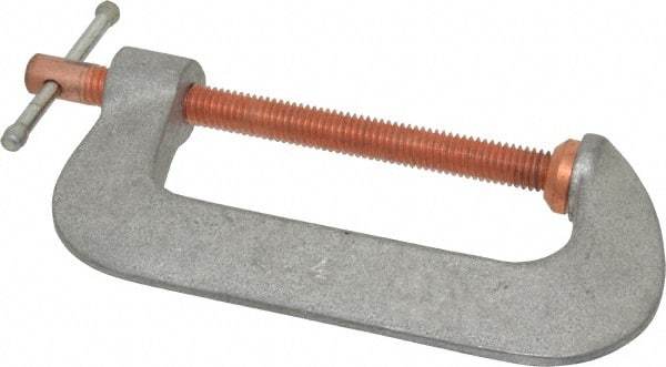 Made in USA - Light-Duty 4" Max Opening, 2" Throat Depth, Aluminum Alloy Standard C-Clamp - 1,500 Lb Capacity, 0" Min Opening, Standard Throat Depth - Americas Industrial Supply