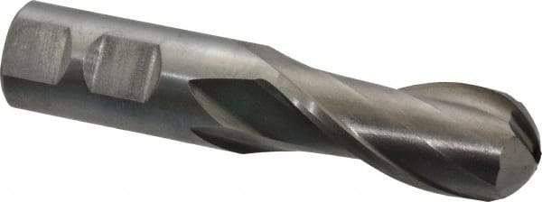 Interstate - 7/8" Diam, 2" LOC, 2 Flute Cobalt Ball End Mill - Uncoated, Single End, 4-1/4" OAL, 7/8" Shank Diam, Spiral Flute - Americas Industrial Supply