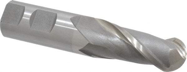 Interstate - 1" Diam, 2-1/4" LOC, 2 Flute Cobalt Ball End Mill - Uncoated, Single End, 4-3/4" OAL, 1" Shank Diam, Spiral Flute - Americas Industrial Supply