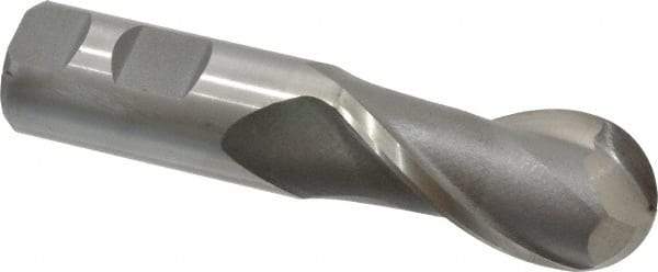 Interstate - 1-1/8" Diam, 2-1/4" LOC, 2 Flute Cobalt Ball End Mill - Uncoated, Single End, 4-3/4" OAL, 1" Shank Diam, Spiral Flute - Americas Industrial Supply