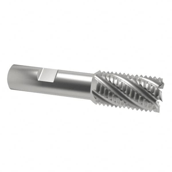 Interstate - 1-1/4" Diam, Coarse Pitch, 2" LOC, 6 Flute Cobalt Roughing Square End Mill - Uncoated, 4-1/4" OAL, 3/4" Shank Diam, Single End - Americas Industrial Supply