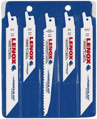 Lenox - 5 Piece, 4" to 6" Long x 0.035" to 0.05" Thick, Bi-Metal Reciprocating Saw Blade Set - Tapered Profile, 6 to 18 Teeth per Inch, Toothed Edge - Americas Industrial Supply