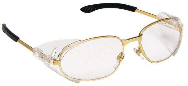 MCR Safety - Clear Lenses, Framed Safety Glasses - Scratch Resistant, Gold Metal Frame, Size Universal, Wrap Around - Americas Industrial Supply
