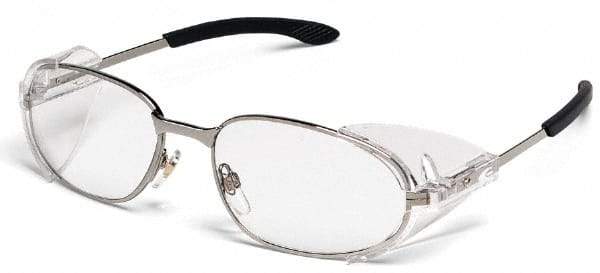 MCR Safety - Clear Lenses, Framed Safety Glasses - Scratch Resistant, Silver Metal Frame, Size Universal, Wrap Around - Americas Industrial Supply