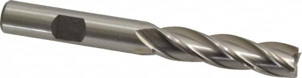 Interstate - 3/8", 1-1/2" LOC, 3/8" Shank Diam, 3-1/4" OAL, 4 Flute, High Speed Steel Square End Mill - Single End, Uncoated, Spiral Flute, 30° Helix, Centercutting, Right Hand Cut, Right Hand Flute - Americas Industrial Supply