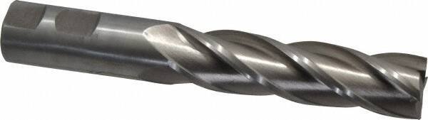 Interstate - 7/8", 3-1/2" LOC, 7/8" Shank Diam, 5-3/4" OAL, 4 Flute, High Speed Steel Square End Mill - Single End, Uncoated, Spiral Flute, 30° Helix, Centercutting, Right Hand Cut, Right Hand Flute - Americas Industrial Supply