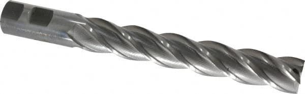 Interstate - 1", 6" LOC, 1" Shank Diam, 8-1/2" OAL, 4 Flute, High Speed Steel Square End Mill - Single End, Uncoated, Spiral Flute, 30° Helix, Centercutting, Right Hand Cut, Right Hand Flute - Americas Industrial Supply