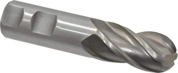 Interstate - 1" Diam, 2" LOC, 4 Flute High Speed Steel Ball End Mill - Uncoated, Single End, 4-1/2" OAL, 1" Shank Diam, Spiral Flute - Americas Industrial Supply
