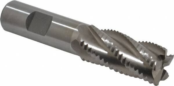 Interstate - 7/8" Diam, Coarse Pitch, 1-7/8" LOC, 5 Flute Cobalt Roughing Square End Mill - Uncoated, 4-1/8" OAL, 3/4" Shank Diam, Single End, Centercutting - Americas Industrial Supply