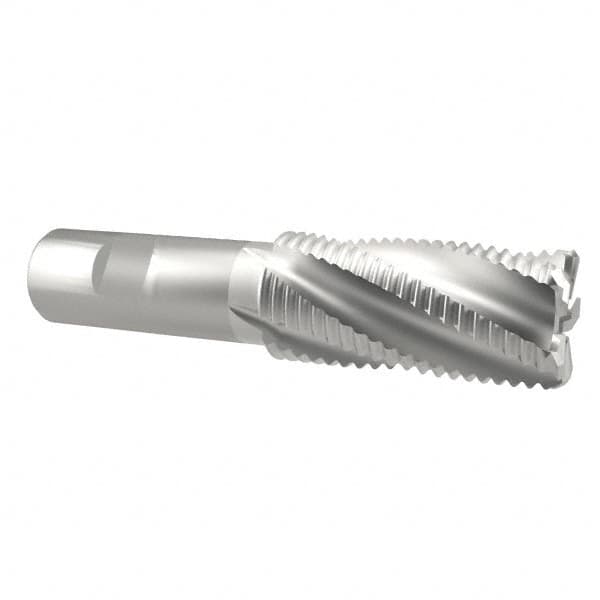 Interstate - 1" Diam, Coarse Pitch, 2" LOC, 5 Flute Cobalt Roughing Square End Mill - Uncoated, 4-1/4" OAL, 3/4" Shank Diam, Single End, Centercutting - Americas Industrial Supply