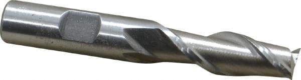 Interstate - 1/2", 1-1/4" LOC, 1/2" Shank Diam, 3-1/4" OAL, 2 Flute, High Speed Steel Square End Mill - Single End, Uncoated, Spiral Flute, Centercutting, Right Hand Cut, Right Hand Flute - Americas Industrial Supply