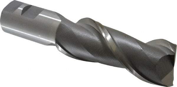 Interstate - 1-1/2", 4" LOC, 1-1/4" Shank Diam, 6-1/2" OAL, 2 Flute, High Speed Steel Square End Mill - Single End, Uncoated, Spiral Flute, Centercutting, Right Hand Cut, Right Hand Flute - Americas Industrial Supply