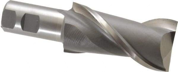 Interstate - 2", 4" LOC, 1-1/4" Shank Diam, 6-1/2" OAL, 2 Flute, High Speed Steel Square End Mill - Single End, Uncoated, Spiral Flute, Centercutting, Right Hand Cut, Right Hand Flute - Americas Industrial Supply