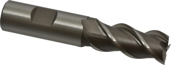 Interstate - 3/4" Diam, 1-5/8" LOC, 3 Flute Cobalt Roughing & Finishing Square End Mill - Uncoated, 3-7/8" OAL, 3/4" Shank Diam, Straight Shank, 45° Helix, Centercutting - Americas Industrial Supply