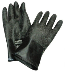 North - Size M (8), 14" Long, 32 mil Thick, Butyl Chemical Resistant Gloves - Textured Finish, Rolled Cuff, Black - Americas Industrial Supply