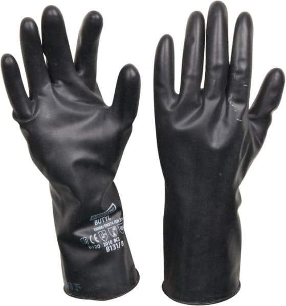 North - Size M (8), 11" Long, 13 mil Thick, Butyl Chemical Resistant Gloves - Smooth Finish, Gauntlet Cuff, Black - Americas Industrial Supply