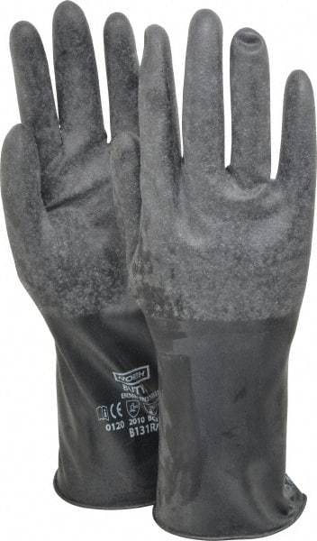 North - Size M (8), 14" Long, 17 mil Thick, Butyl Chemical Resistant Gloves - Textured Finish, Rolled Cuff, Black - Americas Industrial Supply