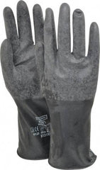 North - Size M (8), 14" Long, 17 mil Thick, Butyl Chemical Resistant Gloves - Textured Finish, Rolled Cuff, Black - Americas Industrial Supply