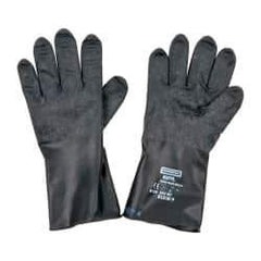 North - Size L (9), 11" Long, 13 mil Thick, Butyl Chemical Resistant Gloves - Textured Finish, Rolled Cuff, Black - Americas Industrial Supply
