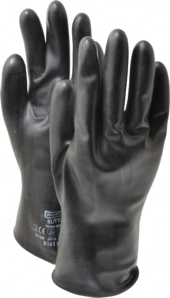 North - Size L (9), 11" Long, 16 mil Thick, Butyl Chemical Resistant Gloves - Smooth Finish, Rolled Cuff, Black - Americas Industrial Supply