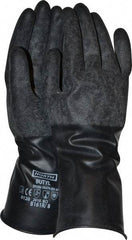 North - Size M (8), 11" Long, 16 mil Thick, Butyl Chemical Resistant Gloves - Textured Finish, Rolled Cuff, Black - Americas Industrial Supply