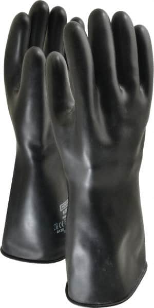 North - Size L (9), 14" Long, 32 mil Thick, Butyl Chemical Resistant Gloves - Smooth Finish, Rolled Cuff, Black - Americas Industrial Supply