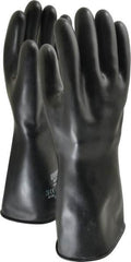 North - Size L (9), 14" Long, 32 mil Thick, Butyl Chemical Resistant Gloves - Smooth Finish, Rolled Cuff, Black - Americas Industrial Supply