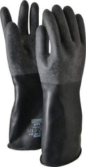 North - Size L (9), 14" Long, 32 mil Thick, Butyl Chemical Resistant Gloves - Textured Finish, Rolled Cuff, Black - Americas Industrial Supply