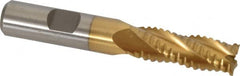 Interstate - 15/32" Diam, 1-1/4" LOC, 4 Flute Cobalt Roughing & Finishing Square End Mill - TiN Finish, 3-1/4" OAL, 1/2" Shank Diam, Weldon Shank, 30° Helix, Non-Centercutting - Americas Industrial Supply