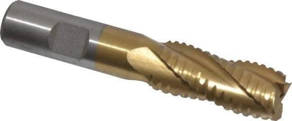 Interstate - 11/16" Diam, 1-5/8" LOC, 4 Flute Cobalt Roughing & Finishing Square End Mill - TiN Finish, 3-3/4" OAL, 5/8" Shank Diam, Weldon Shank, 30° Helix, Non-Centercutting - Americas Industrial Supply