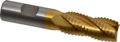 Interstate - 13/16" Diam, 1-7/8" LOC, 4 Flute Cobalt Roughing & Finishing Square End Mill - TiN Finish, 4-1/8" OAL, 3/4" Shank Diam, Weldon Shank, 30° Helix, Non-Centercutting - Americas Industrial Supply