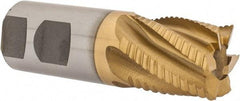 Interstate - 1-1/4" Diam, 1-3/8" LOC, 6 Flute Cobalt Roughing & Finishing Square End Mill - TiN Finish, 3-7/8" OAL, 1-1/4" Shank Diam, Weldon Shank, 30° Helix, Non-Centercutting - Americas Industrial Supply