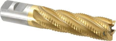 Interstate - 1-1/4" Diam, 4" LOC, 6 Flute Cobalt Roughing & Finishing Square End Mill - TiN Finish, 6-1/2" OAL, 1-1/4" Shank Diam, Weldon Shank, 30° Helix, Non-Centercutting - Americas Industrial Supply