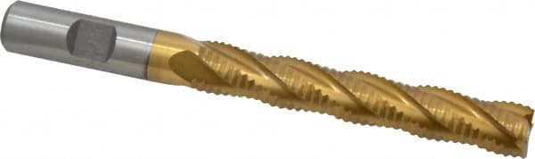 Interstate - 1/2" Diam, Coarse Pitch, 3" LOC, 4 Flute Cobalt Roughing Square End Mill - TiN Finish, 5" OAL, 1/2" Shank Diam, Single End, Centercutting - Americas Industrial Supply